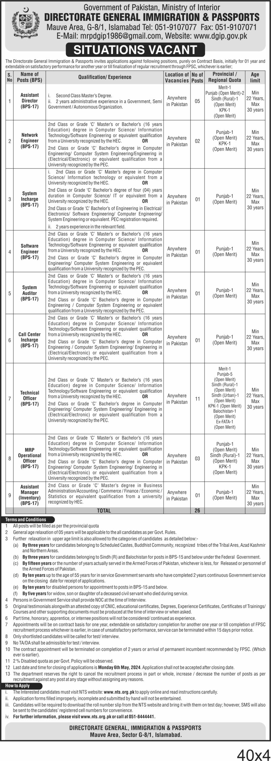 Directorate General Immigration and Passport Jobs 2024